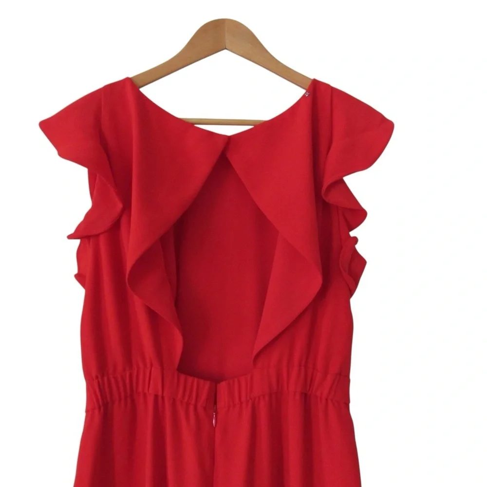 J Crew Sleeveless Ruffle Jumpsuit In 365 Crepe 6 Red Open Back Ankle Length - Picture 10 of 12